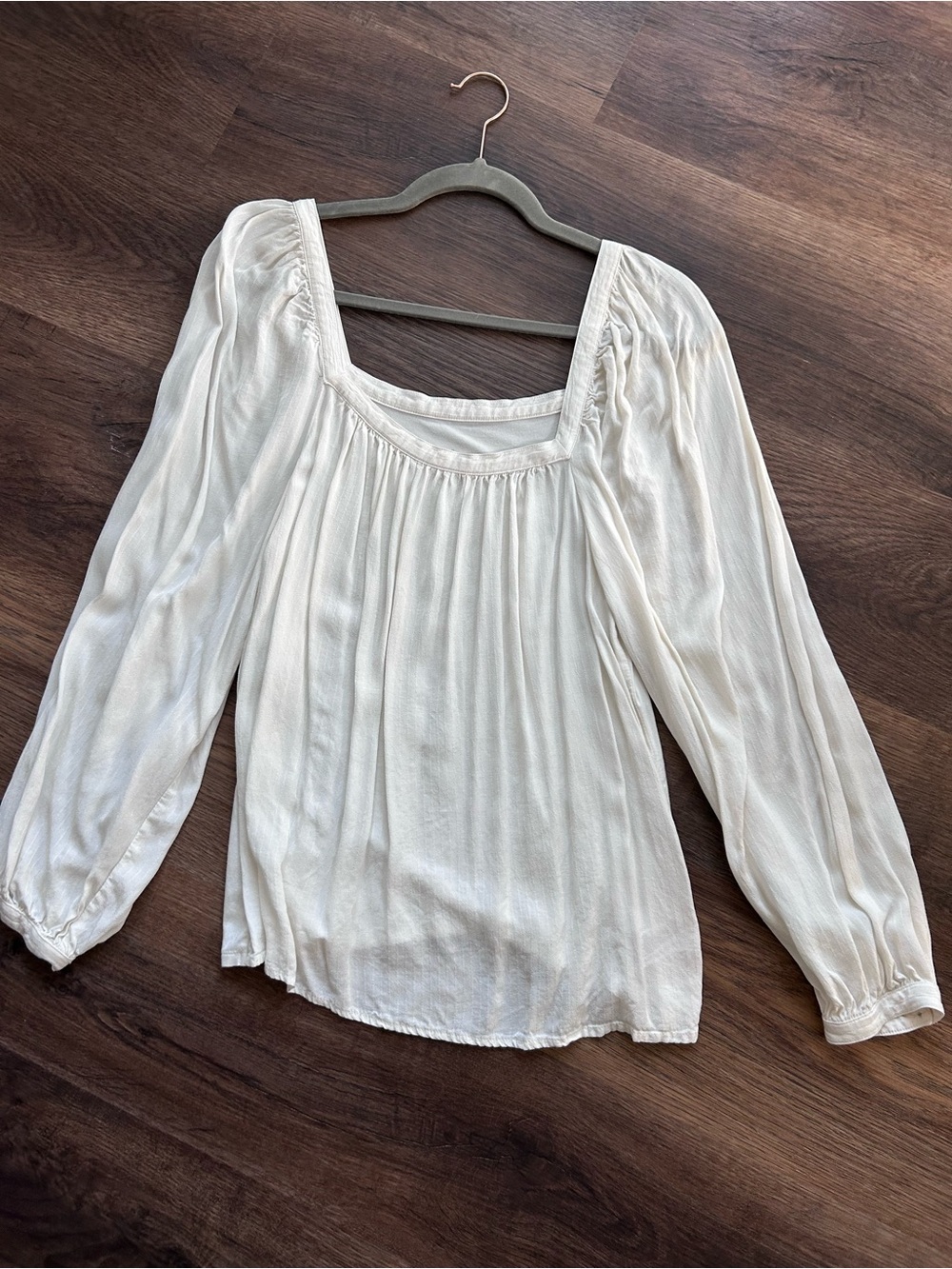 a new day Ivory Square-Neck Peasant Blouse Cream Flowy Drapey Button Cuff Medium